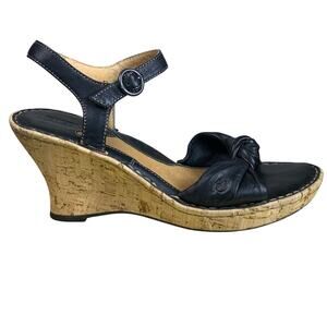 Born Black Leather Wedge Sandals Size 10 Comfy Casual Leather Shoes